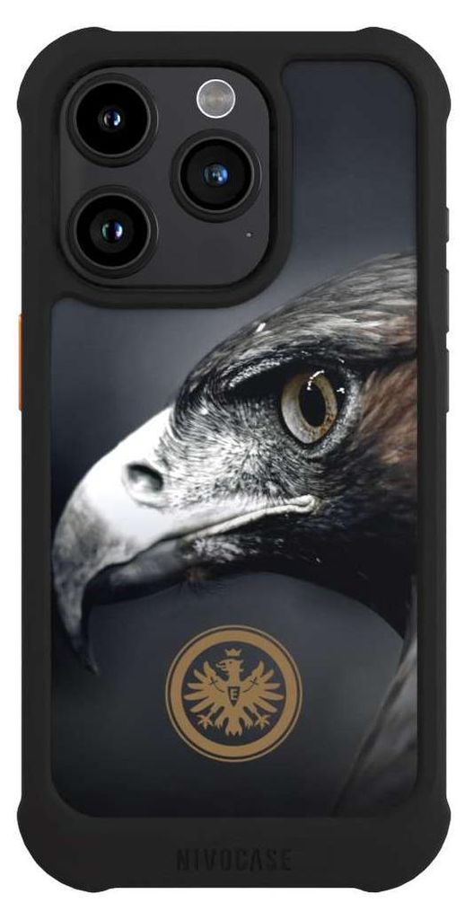NIVOCASE Hülle für Apple iPhone 15 Pro Stoßfeste Handyhülle NIVOmax Case Schwarz Adler Eintracht Frankfurt Offizielles Lizenzprodukt