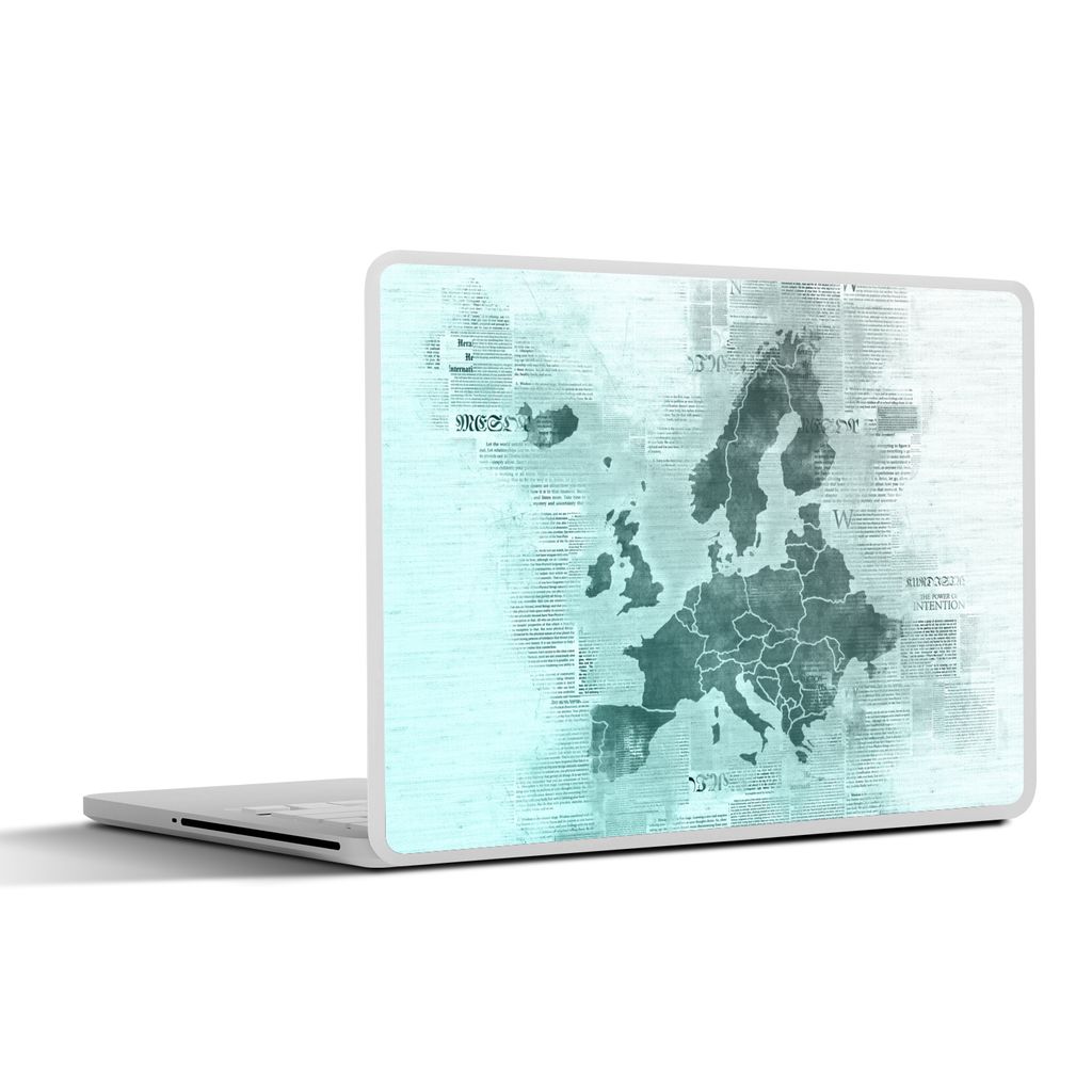 MuchoWow Laptop Aufkleber Sticker Cover Karte von Europa - Zeitung - Blau 30x22 cm - Laptop-Sticker