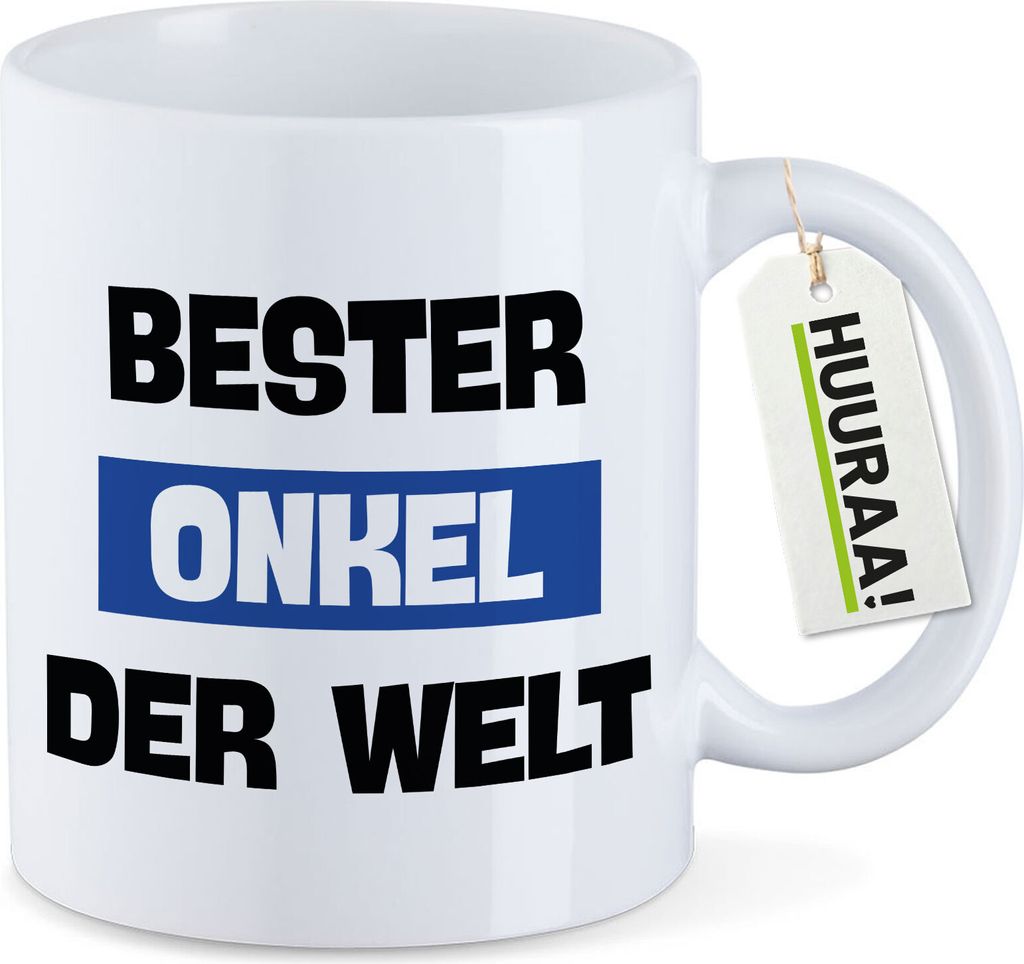 Huuraa Kaffeetasse Bester Onkel der Welt 330ml Weiß Keramik Kaffeebecher Geschenkidee