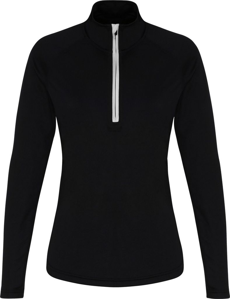 TriDri Damen Performance Langarmshirt mit Reißverschluss bis zur Brust RW6551 (XS) (Schwarz/Weiß)