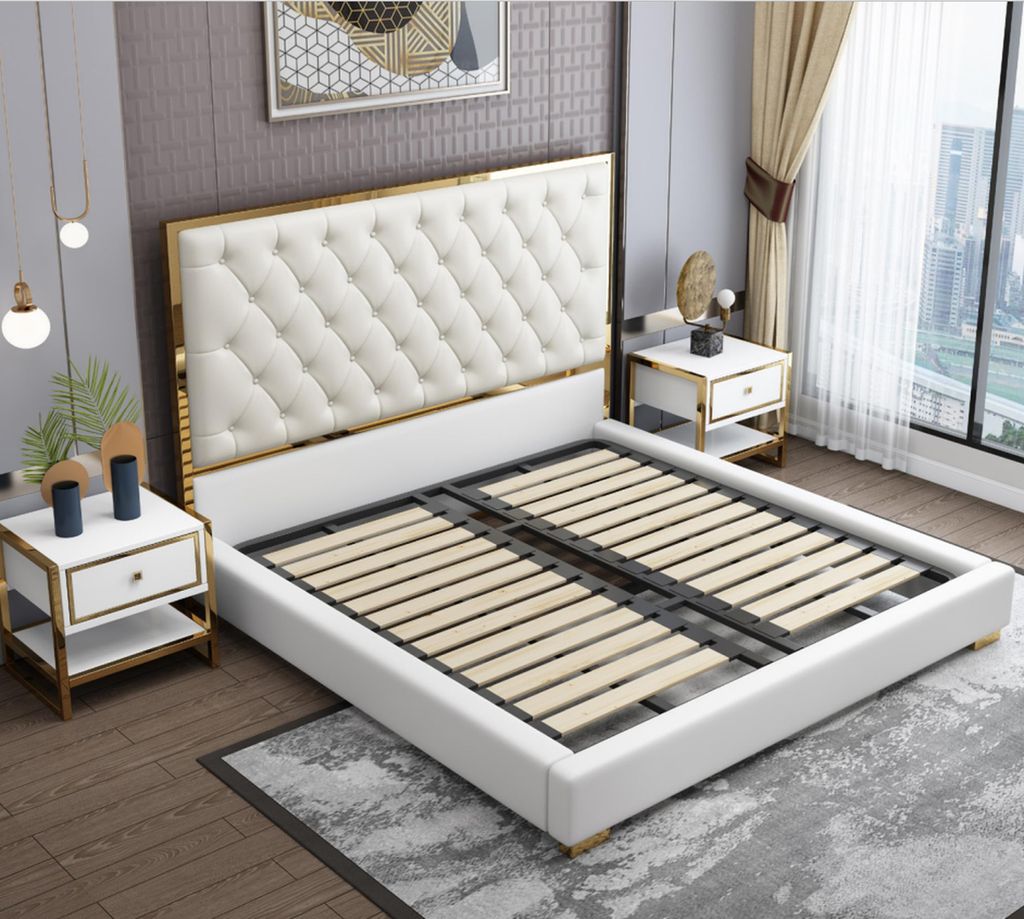 Designer Bett Schlafzimmer Betten Leder Hotel Luxus Polster Sitz Bettgestell Neu