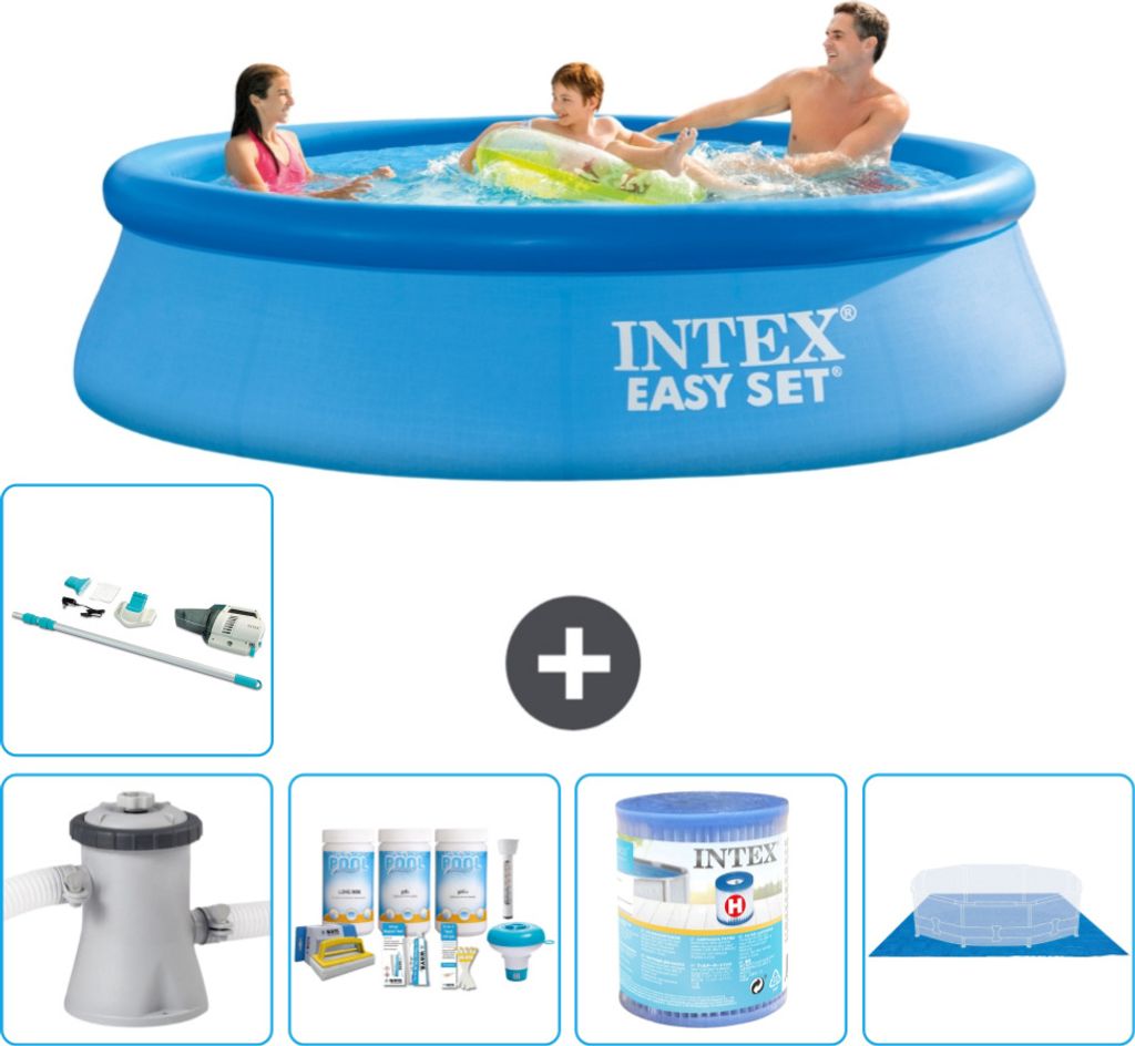 Intex runder aufblasbarer Easy Set-Schwimmpool – 305 x 76 cm – Blau – inklusive Pumpe Wartungspaket - Filter - Bodenplane - Staubsauger