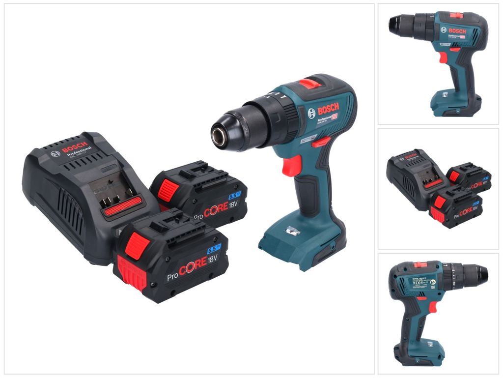 Bosch GSB 18V-55 Professional Akku Schlagbohrschrauber 18 V 55 Nm Brushless + 2x ProCORE Akku 5,5 Ah + Ladegerät