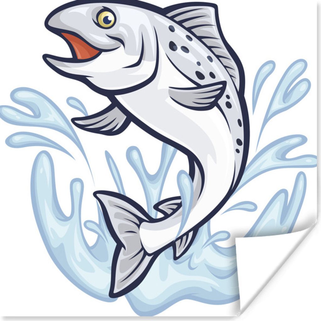 MuchoWow Poster Illustration eines Fisches im Wasser 100x100 cm - Babyzimmer
