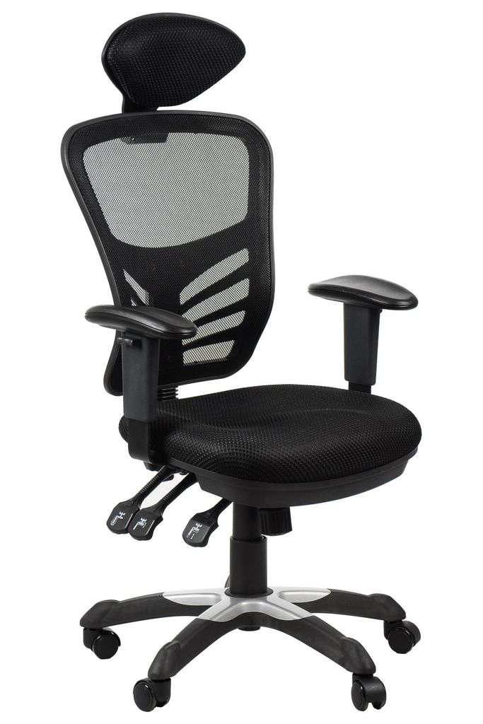 Ergonomischer Bürodrehstuhl HG-0001H, Nylonbasis, verstellbare Armlehnen, Kopfstütze, Schwarz