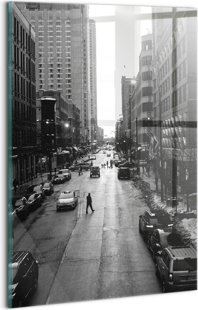 Designer Glasbild - Wandbild - Glas Bild - 20x30 cm - Schwarz-Weiße Straßen Von Chicago