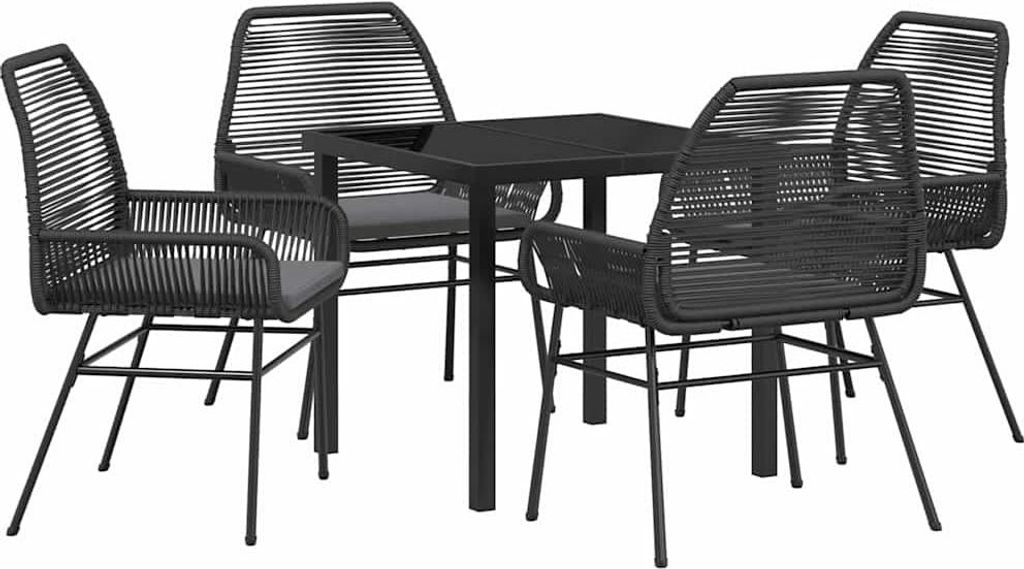 Garten Essgruppe mit Kissen 5 pcs Schwarz Poly-Rattan