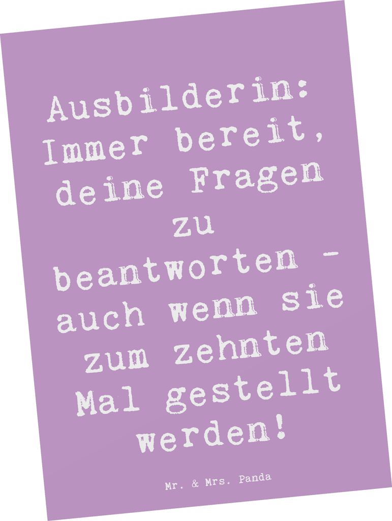 Mr. & Mrs. Panda Ansichtskarte Spruch Ausbilderin Geduld - Lavendeltraum - Geschenk, immer bereit, Postkarte, Beruf, Postkarten, Ansichtskarten, Gr...