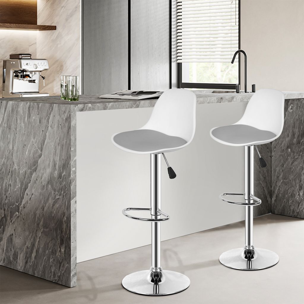 2x Barhocker Tresenhocker,Kunstleder Gepolsterter Barstuhl mit PP Lehne und Fußstütze, Höhenverstellbar, Drehbar, Küchenstühle (Grau+Weiß)