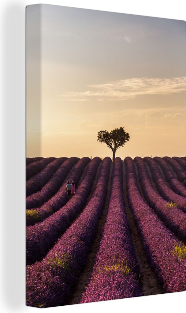 OneMillionCanvasses - Leinwandbilder - 90x140 cm, Lavendelfeld - Baum - Sonnenuntergang, Wandbilder Kunstdruck Wanddekoration - Wandschmucke - Sc...