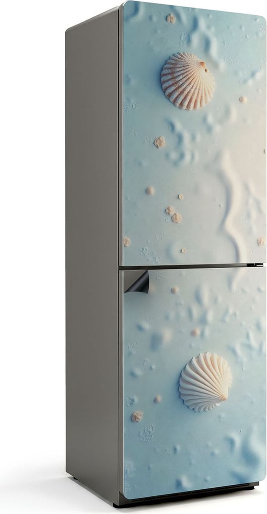 Muscheln auf dem Sandhintergrund – Magnetische Kühlschrank Abdeckung – Dekorfolie magnetisch Küche – Kühlschrank Magnet Deko – selbstkle...