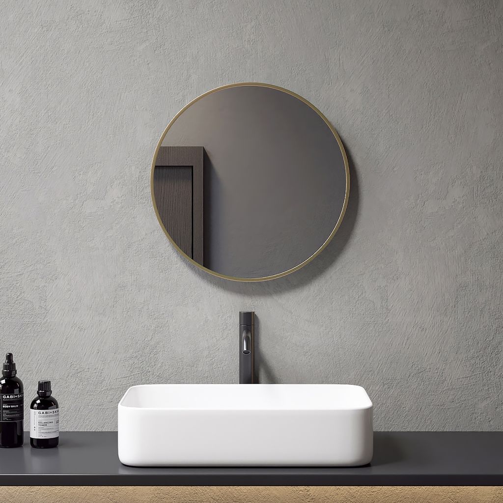 Meykoers Wandspigel Rund Spiegel 50cm Golden Modern Stil Runder Spiegel mit Eisenrahmen Durchmesser Badspiegel Moderner Dekorationsspiegel