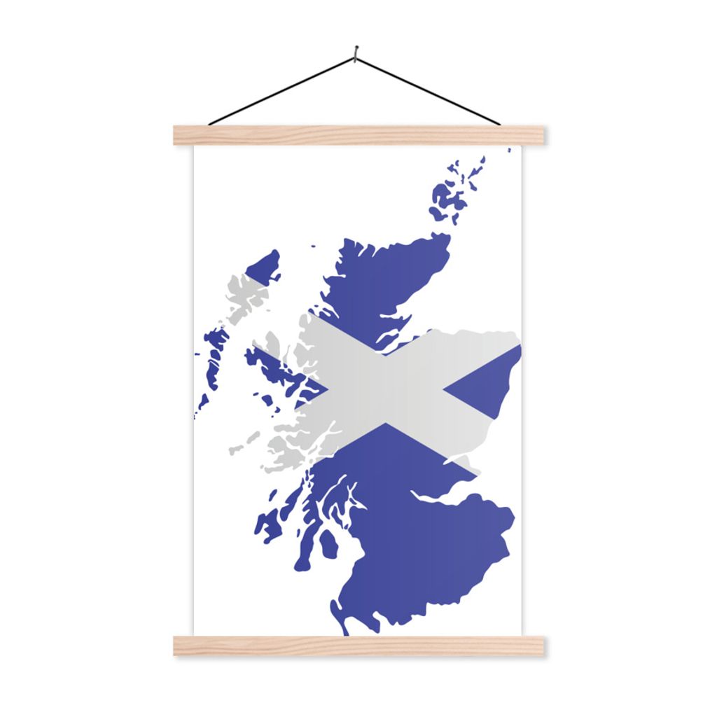 MuchoWow Textilposter Karte von Schottland mit der Flagge 120x180 cm mit holzfarbenen Rahmen - Textil-Plakat