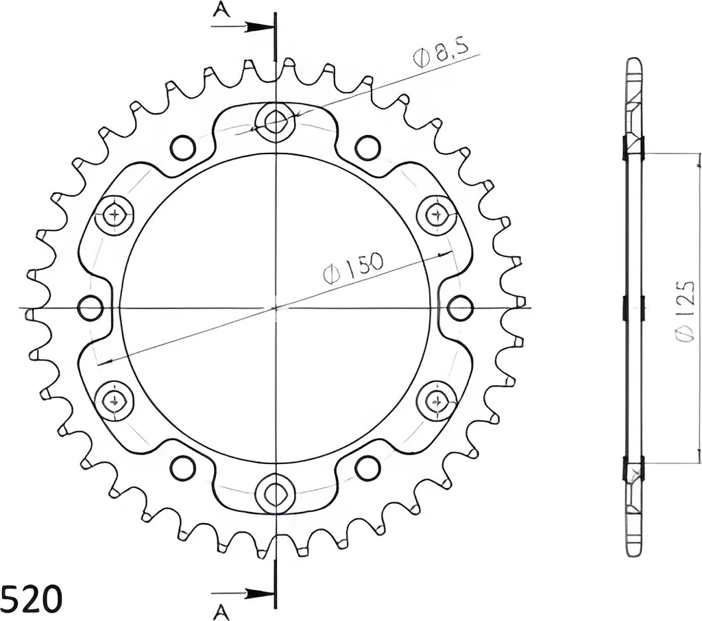 Couronne 38 dents orange Supersprox 520 anti-usure pour transmission