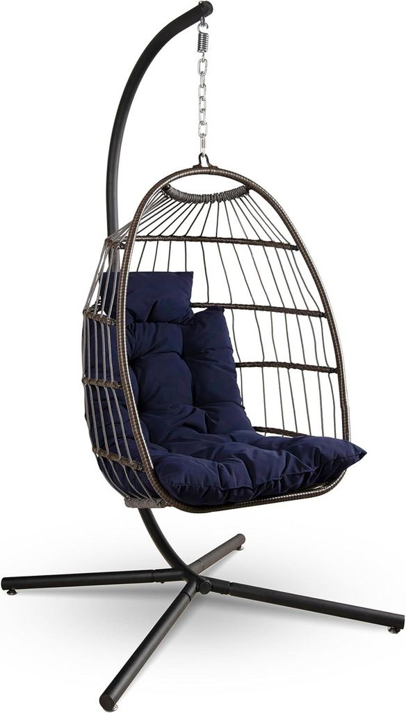 SereneLife Hängesessel mit Gestell – Rattan Hängesessel Indoor & Outdoor Wetterfest – Schaukel für Kinder & Erwachsene bis 250kg mit Dicke K...