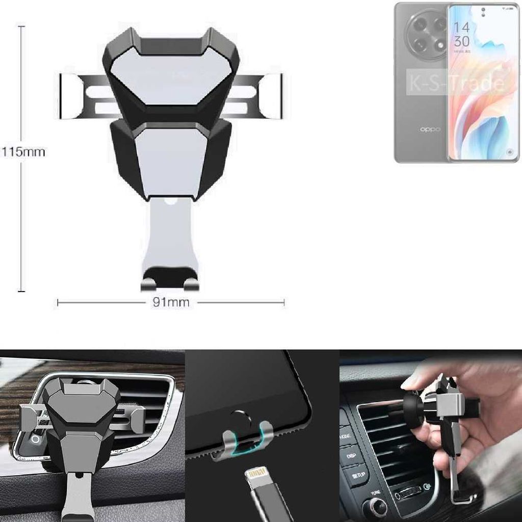 K-S-Trade Lüftungshalterung kompatibel mit Oppo A2 Pro kompakte Handy-Halterung Lüftungsschlitz Lüftungsgitter Autohalterung KFZ Auto-Halterung