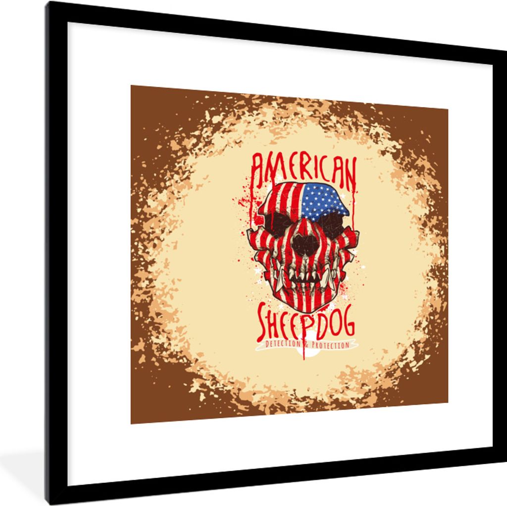MuchoWow MuchoWow Gerahmtes Poster Jahrgang - Amerika - Hund 40x40 cm - Poster mit zchwarzem Bilderrahmen - Poster - Plakat im Rahmen