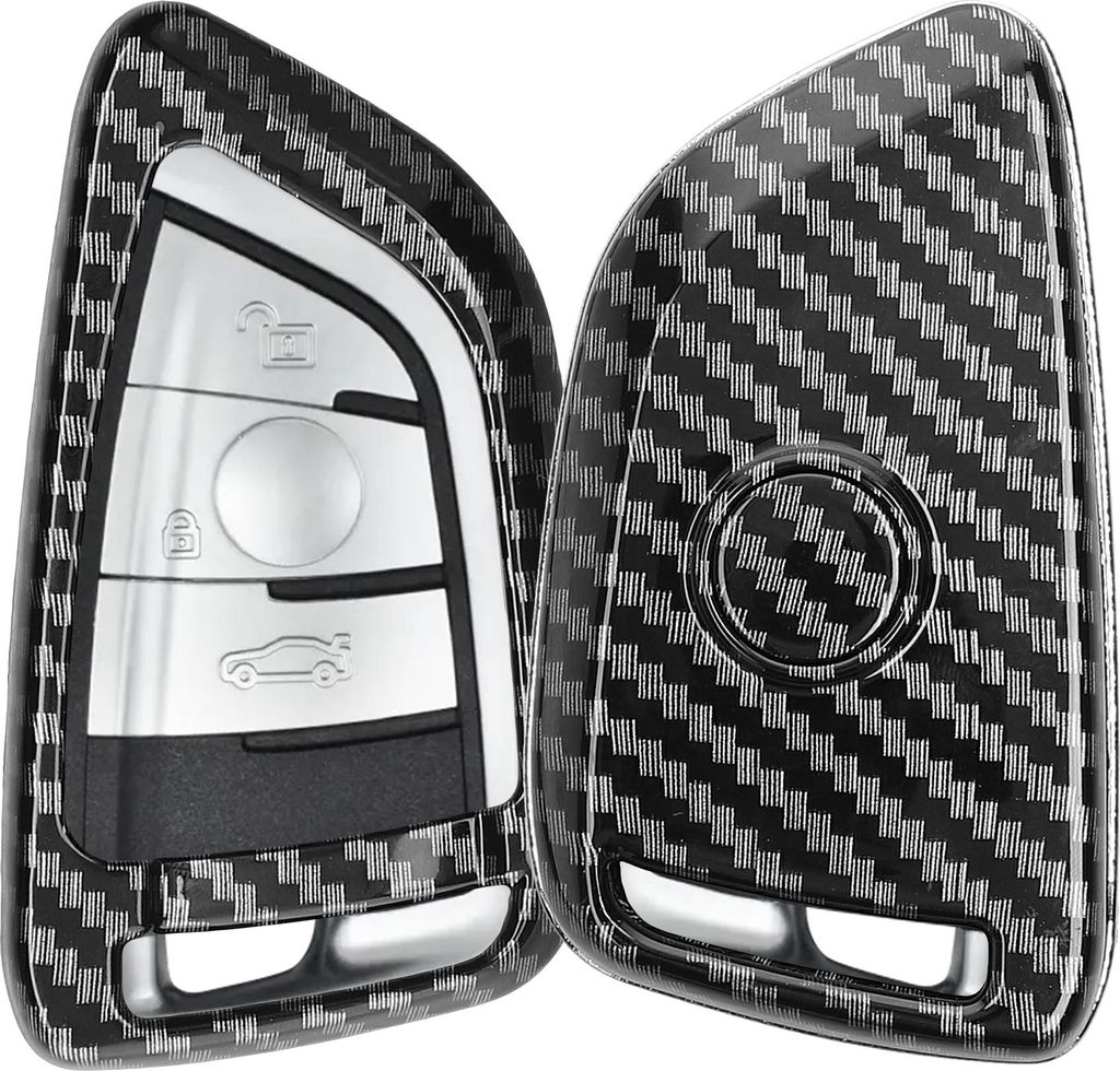 kwmobile Autoschlüssel Hülle kompatibel mit BMW 3-Tasten Smart Key Autoschlüssel - Hardcover Schutzhülle Schlüsselhülle Cover Carbon Schwarz
