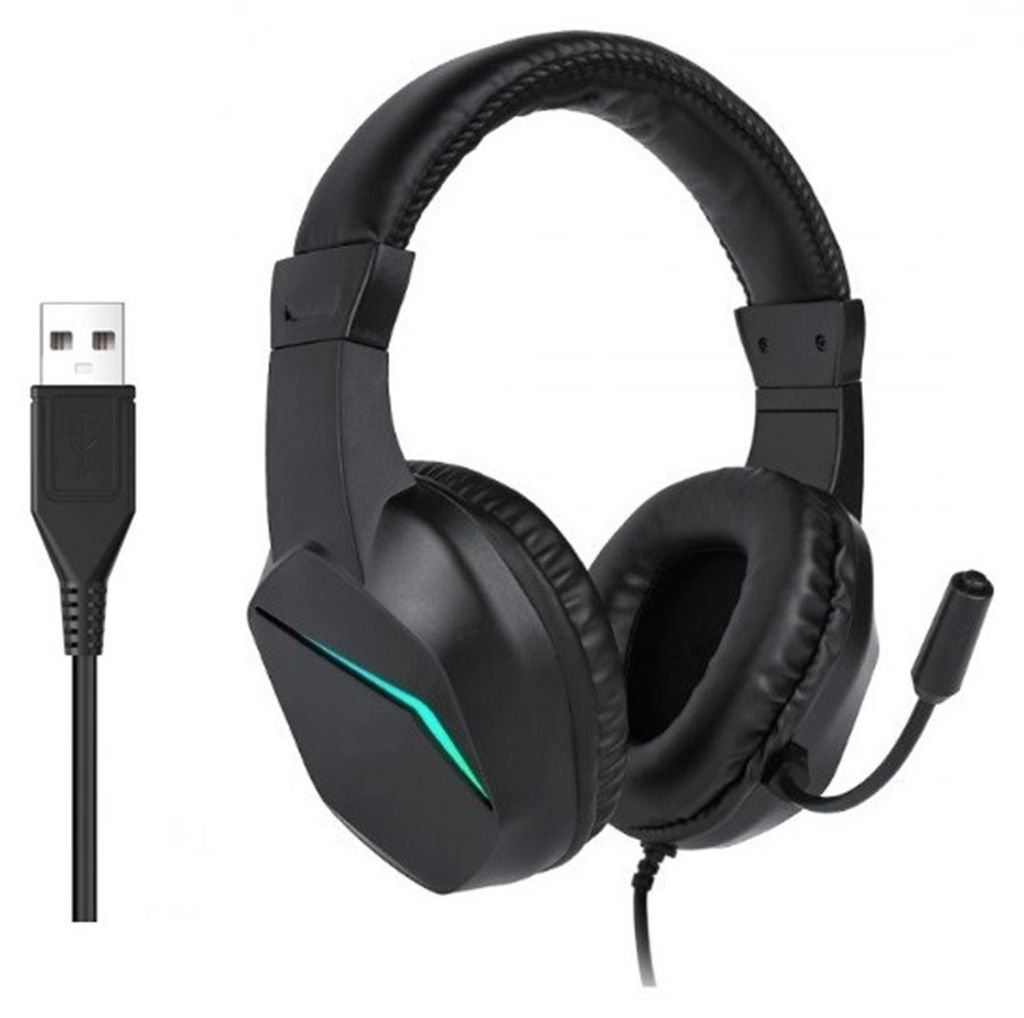 Kabelgebundenes USB-Gaming-Headset mit LED-Beleuchtung, Over-Ear-Kopfhörer für PC und Laptop, Mikrofon mit Geräuschunterdrückung, 40-mm-Treiber...