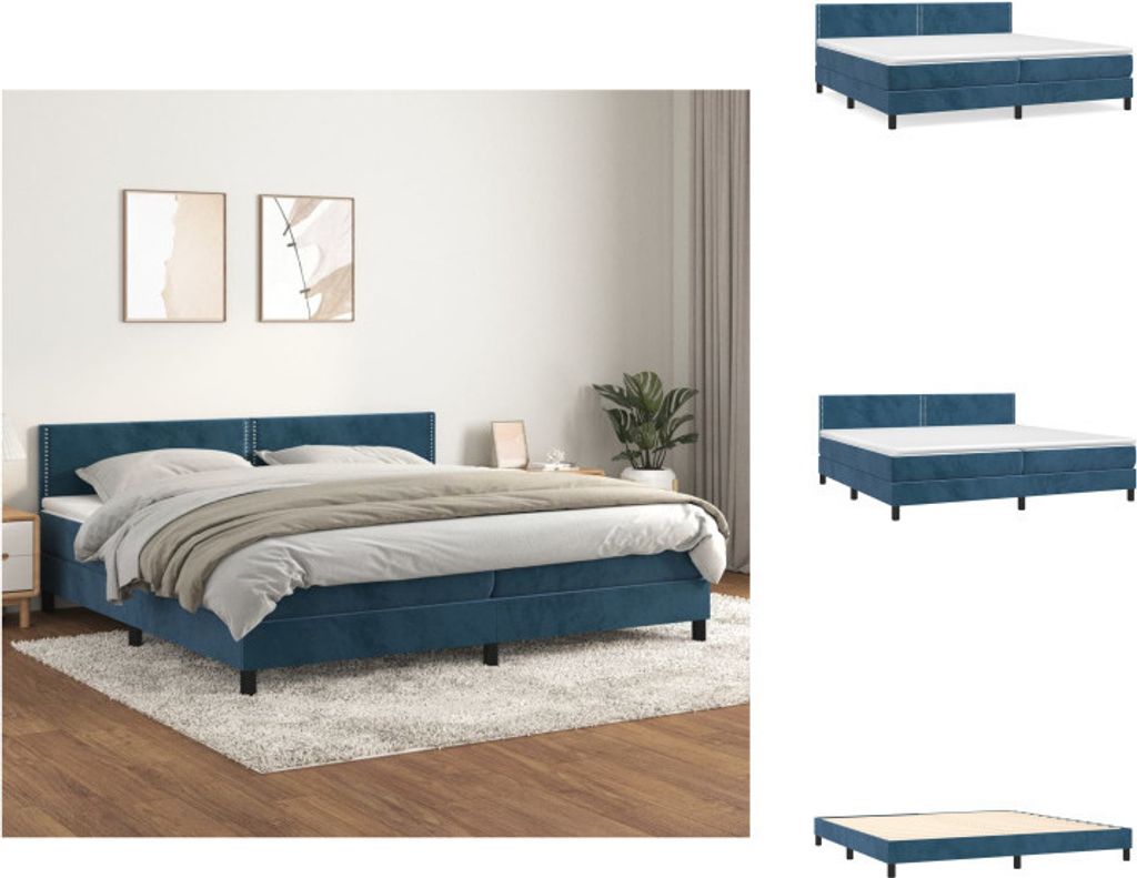 vidaXL Boxspringbett mit Matratze Dunkelblau 200x200 cm Samt - Betten & Bettgestelle