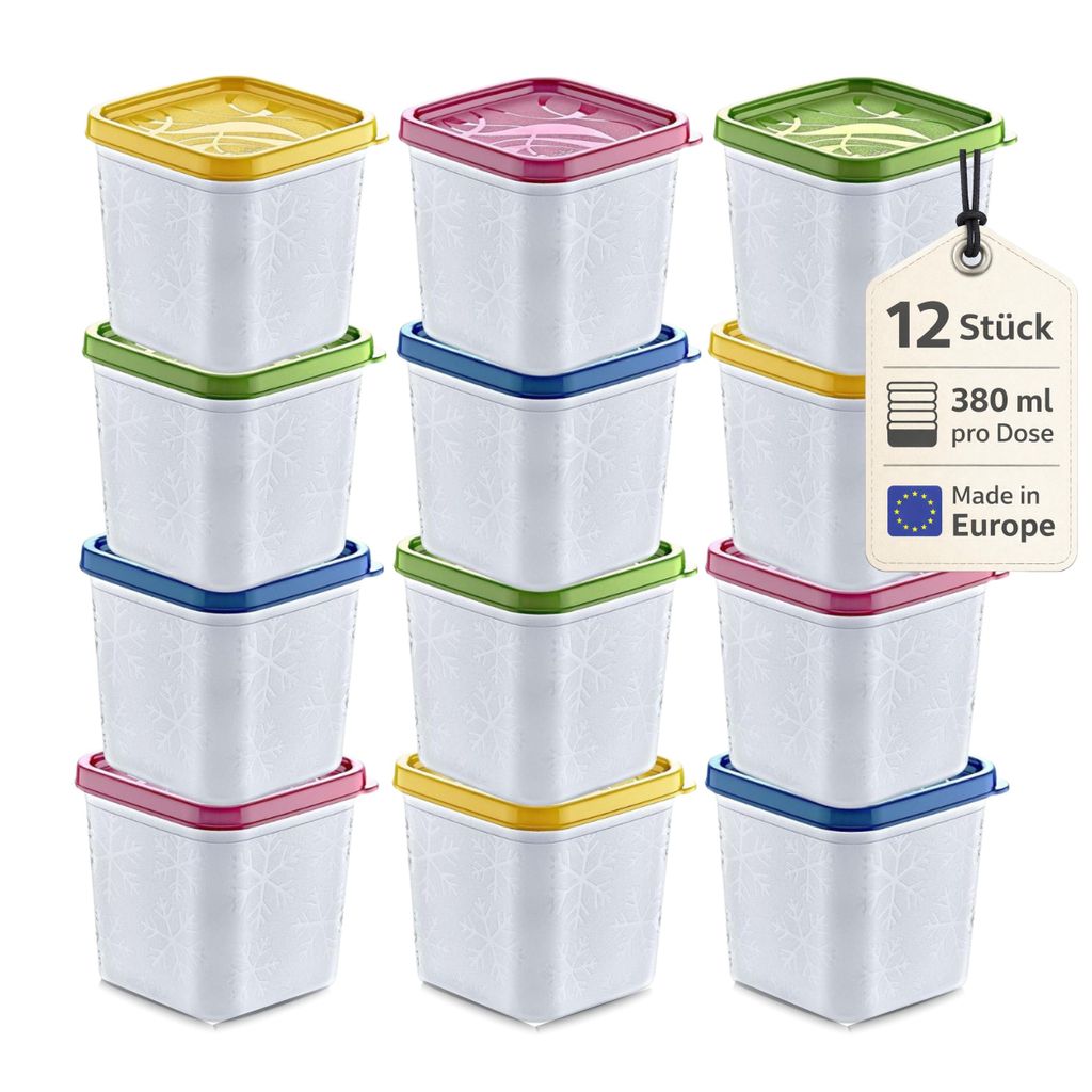 12 x Hochwertige Gefrierdosen mit Deckel 380 ml Tiefkühldosen Gefrierbox Tiefkühlbox Vorratsdosen luftdicht