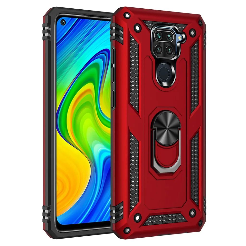 Custodia Antiurto Redmi Note 9 - Rosso Militare con Anello