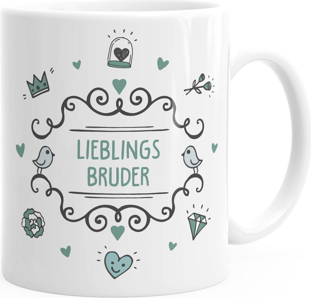 Kaffeetasse mit Botschaft Geschenk Weihnachten Geburtstag Muttertag Dankeschön Präsent Überraschung Moonworks Lieblingsbruder weiß Keramik-Tasse
