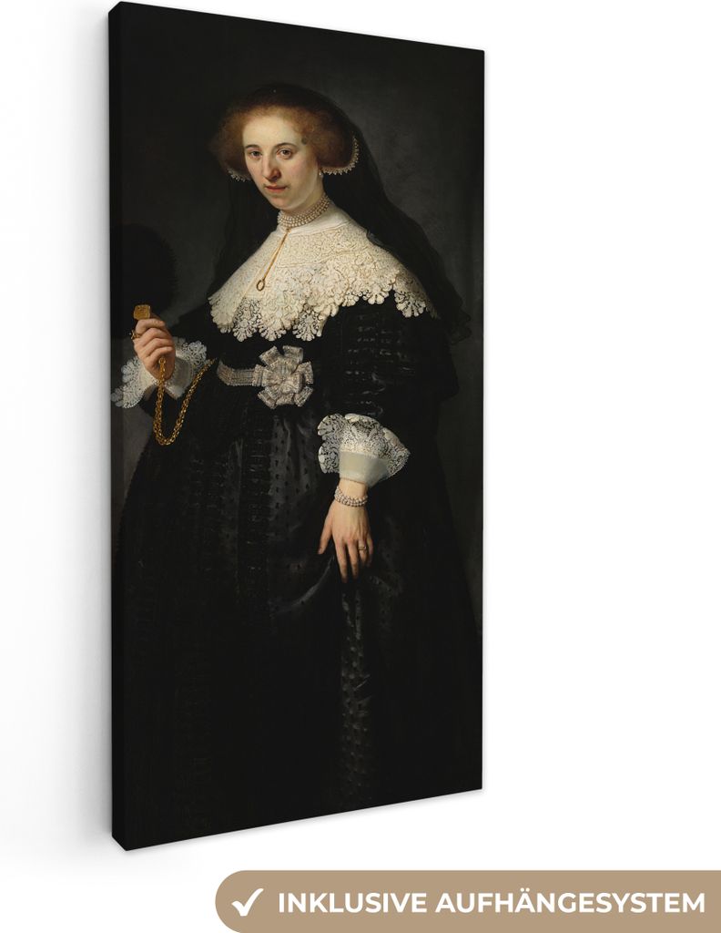 MuchoWow - Leinwandbilder - Das Eheporträt von Oopjen Coppit - Rembrandt van Rijn, Wandbild, Wanddeko Bilder Wohnzimmer, 20x40 cm
