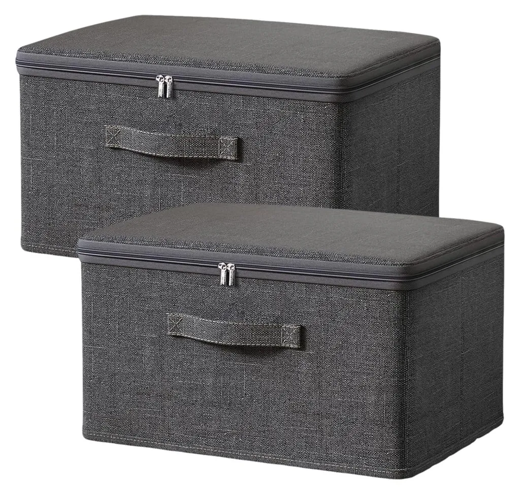 Boîte de rangement empilable avec fermeture éclair et couvercle rigide