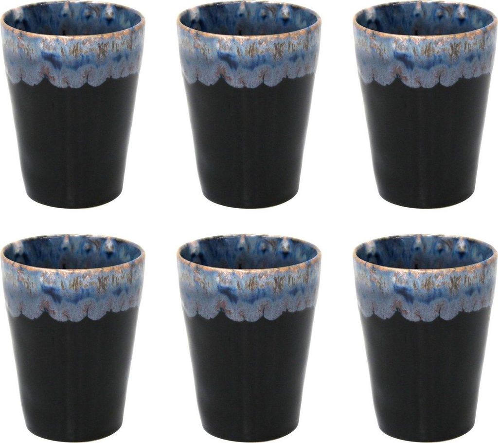 Costa Nova Grespresso Latte-Macchiato-Tassen – 38 cl – 6er-Set – Handgefertigtes portugiesisches Steingut – Schwarz – 9,5 x 11 cm