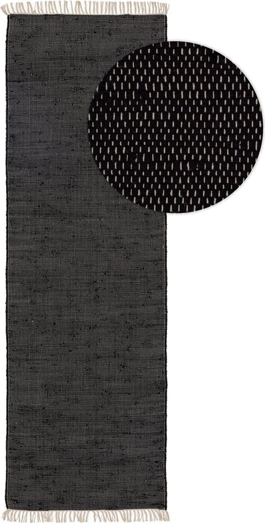 benuta Baumwollteppich Tom Schwarz 80x300 cm Läufer Skandinavisch Wohnzimmerteppich Fransen Baumwolle Rechteckig