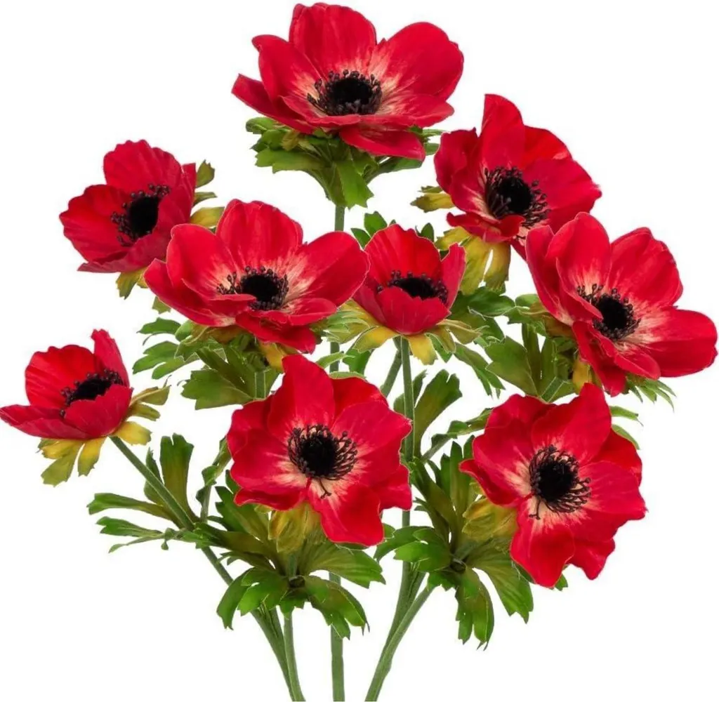 Anémones artificielles rouges 55cm au réalisme bluffant, set de 3