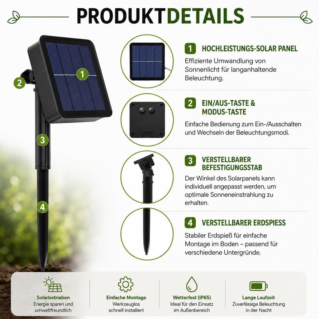 Solar Lichterkette Outdoor 12M Mit 120 LEDs – Warmweiß, 8 Modi, IP65 Wasserdicht, Automatischer Timer – Für Garten, Balkon, Terrasse & Party