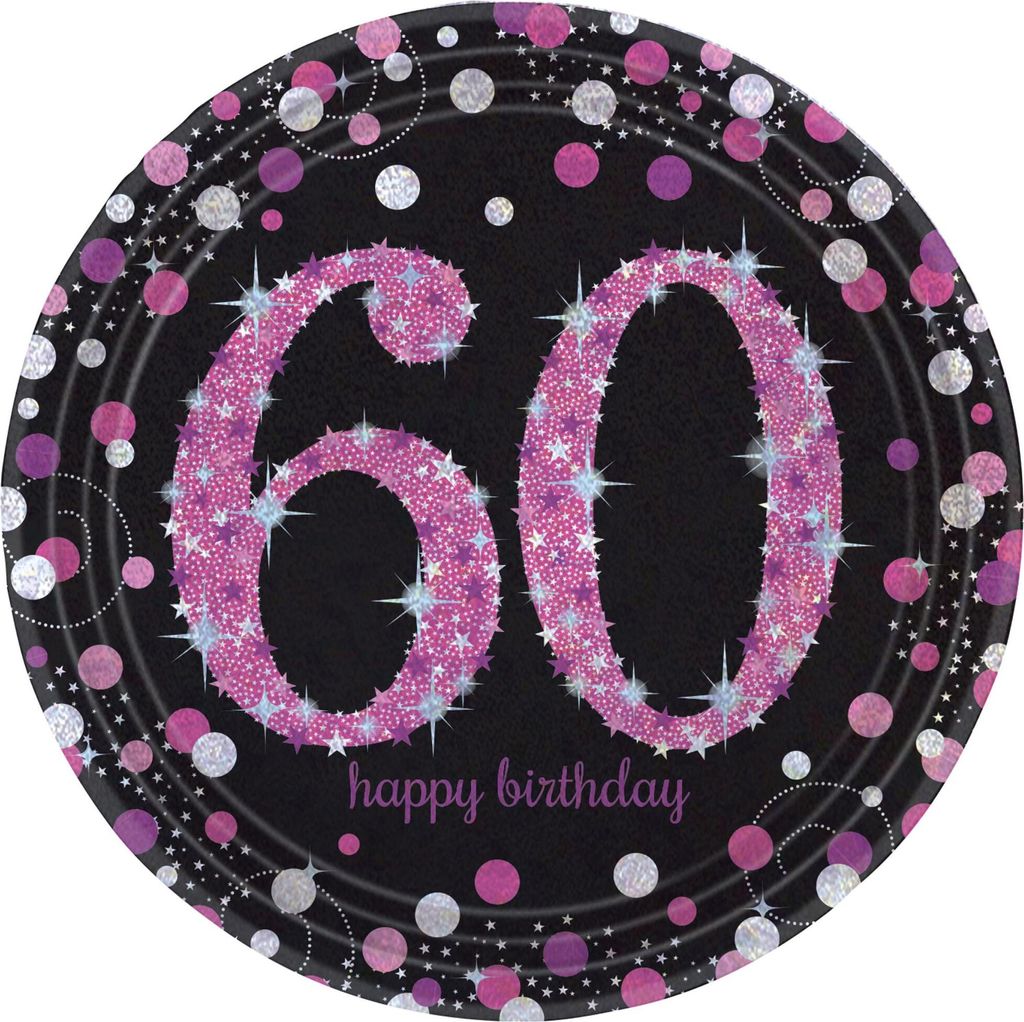 60. Geburtstag 8 glitzer Teller pink schwarz