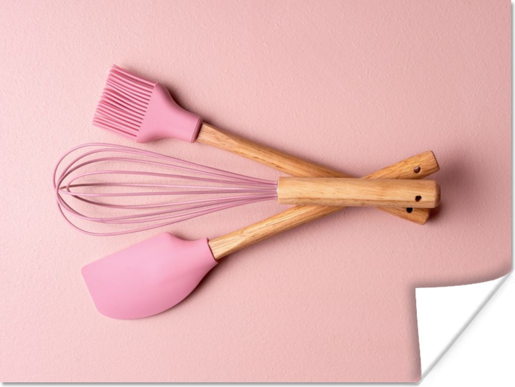 MuchoWow Poster Küchenutensilien - Rosa - Backen 120x90 cm - Wandbild