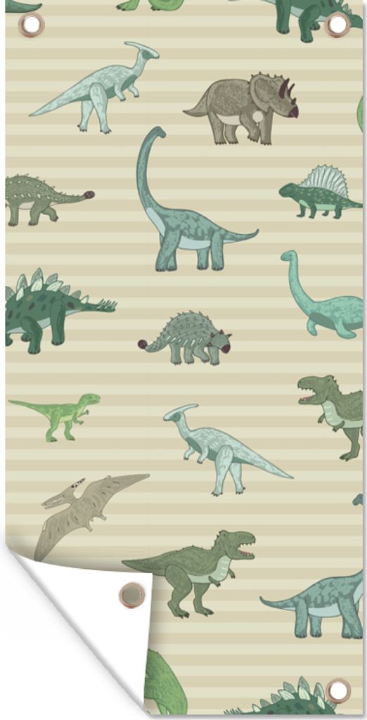 MuchoWow 30x60 cm Outdoor-Poster Gartendeko Sichtschutz Garten Poster für den Garten Dinosaurier - Braun - Grün - Jungen - Mädchen - Kinder