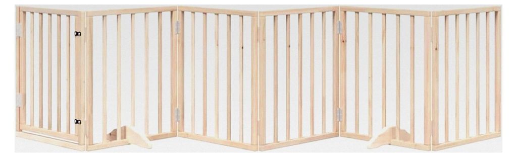 Faltbares Hundegitter mit Tür, 6 Paneele, 300 cm aus Pappelholz, Freistehendes Hundegitter für Türen, Treppen, Flure, Wohnzimmer, Küche