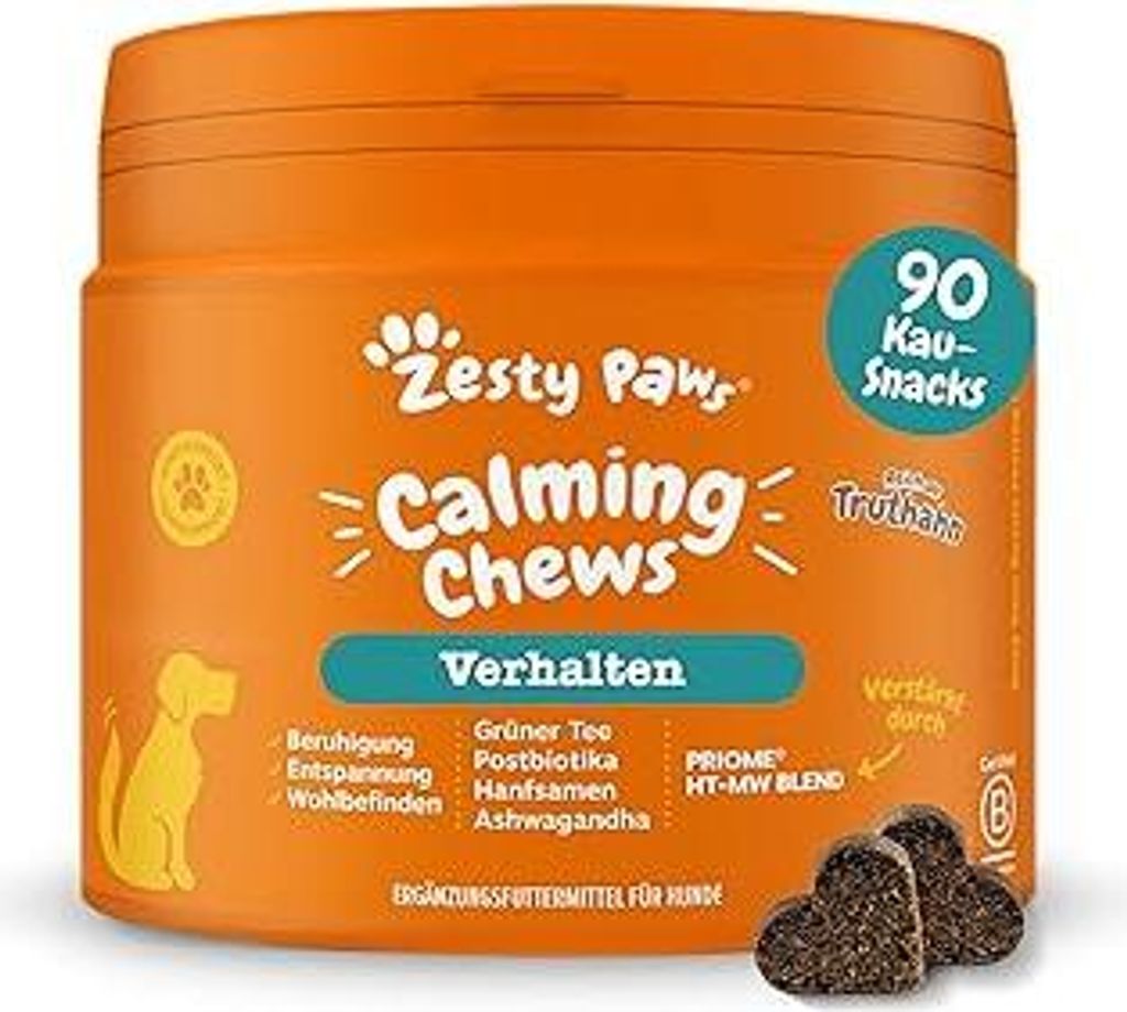 Zesty Paws Beruhigende Chews für Hunde Entspannungs- & Anti-Stress-Mittel für Hunde | Ashwagandha, Grüner Tee und L-Tryptophan | Für alle Rasse...