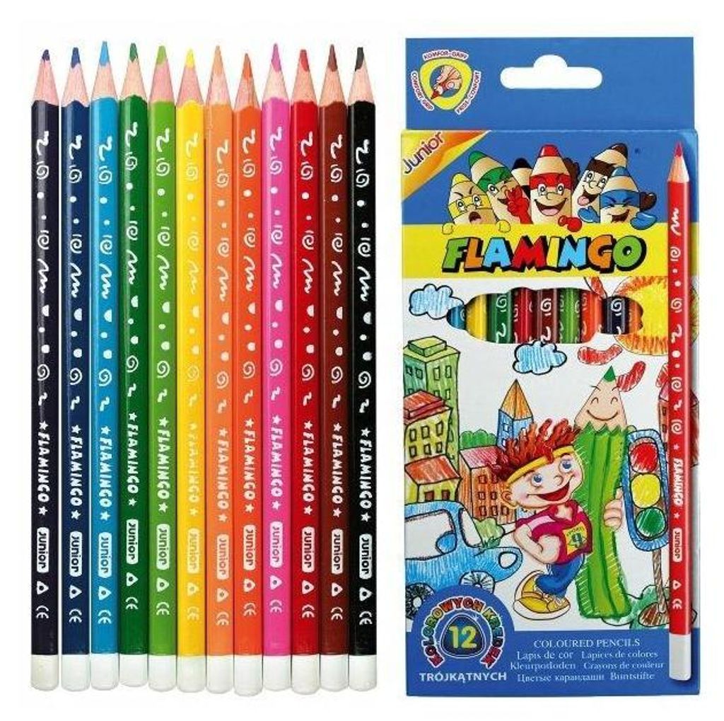 12-farbige Flamingo-Dreiecksbuntstifte. Produktbild 