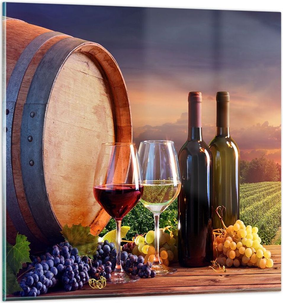 Bilder auf glas - Wein Weinberg Sommer - 70x70cm - Glasbilder - Wandbilder - Kunstdruck - zum Aufhängen bereit - Wanddekoration aus Glas - Glas Bi...