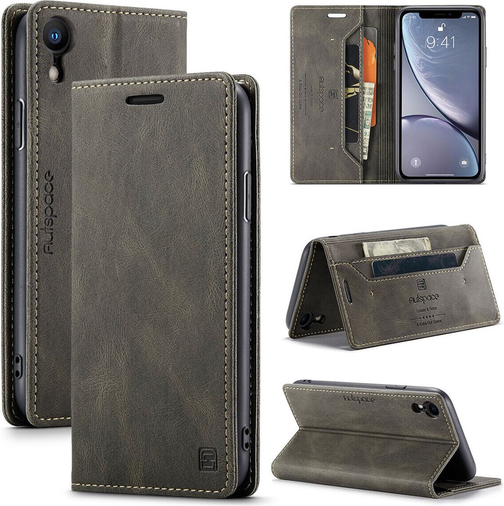 iPhone XR Brieftasche Hülle, Retro Kunstledertasche Stand Schutzhülle für iPhone XR Kupfer