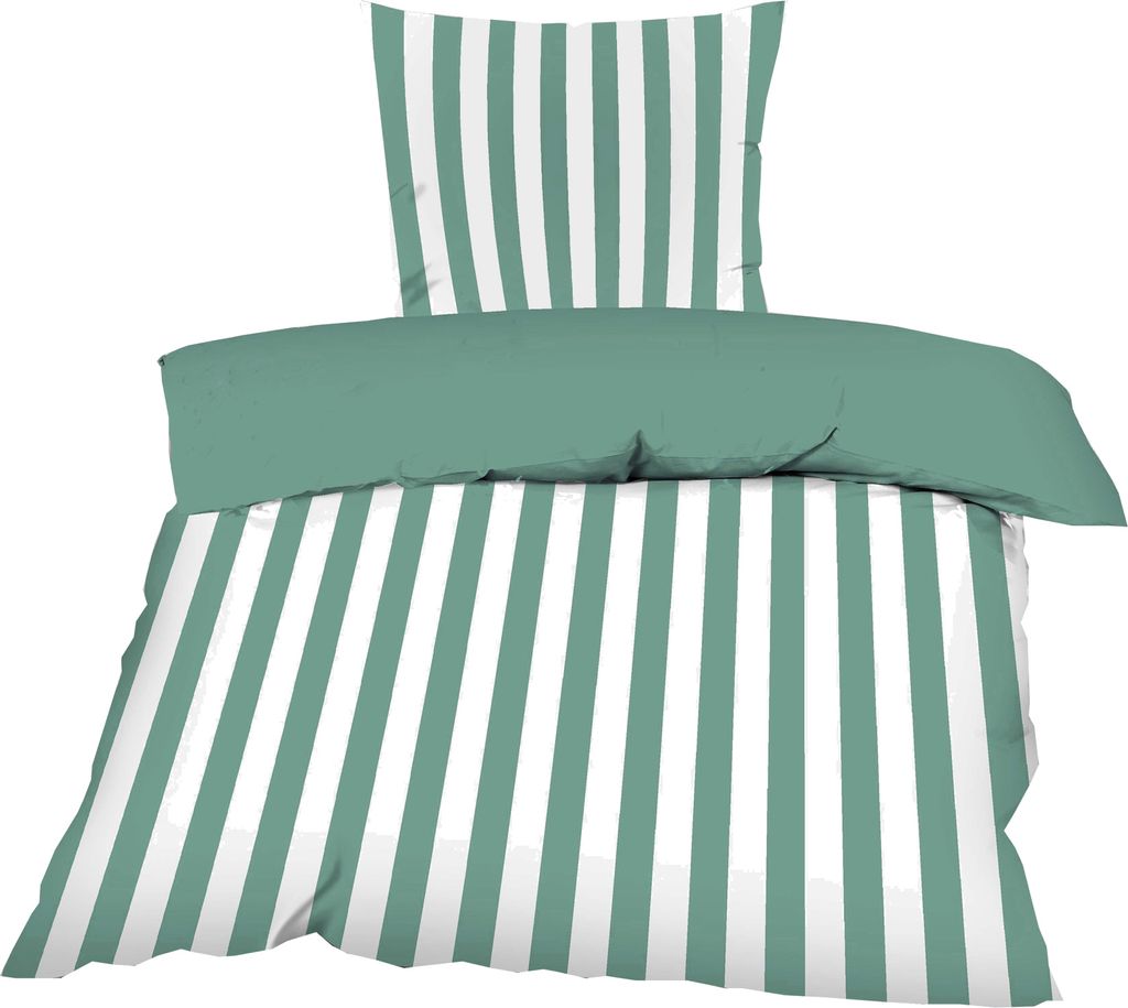 Wendebettwäsche Bettwäsche 135 x 200 cm 2 tlg. Renforce aus 100% Baumwolle in Grün Weiß Gestreift oder UNI Grün