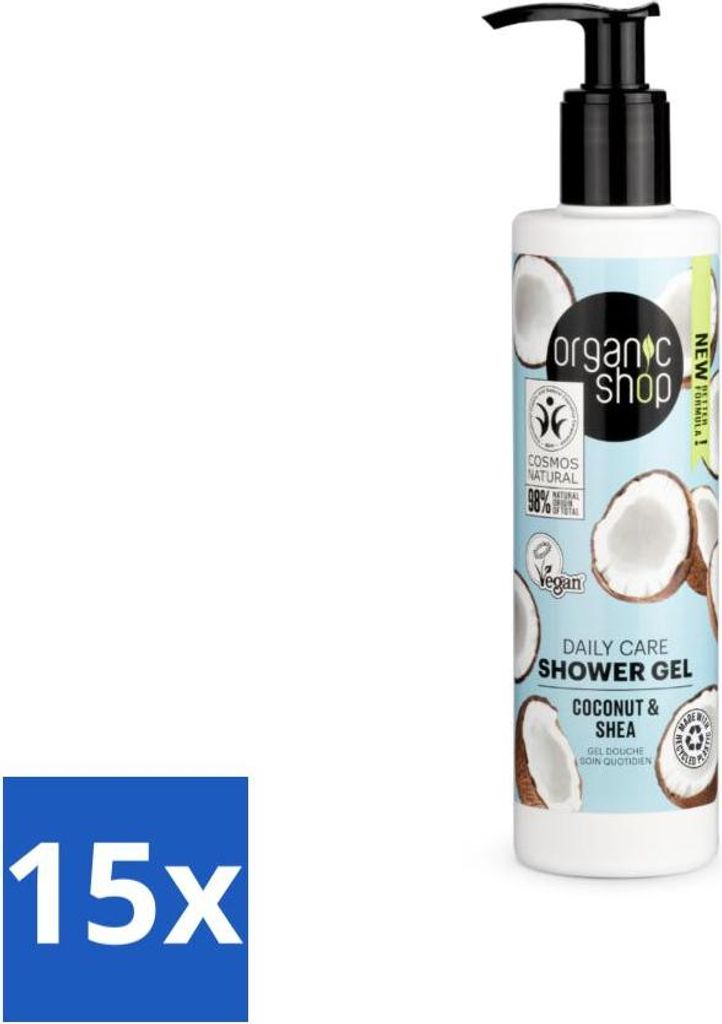 Organic Shop - Daily Care Kokosnuss & Shea Duschgel - Feuchtigkeit & Pflege - 280 ml - Vorteilspack - 15 Stücke