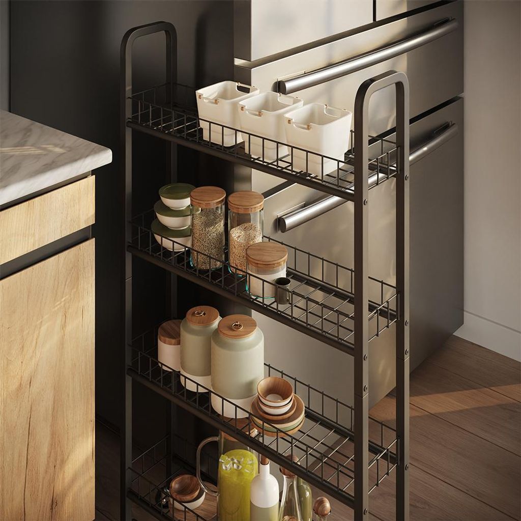 Vicco Rollregal Rolivo, 58 x 15 cm mit 4 Fächern, Schwarz