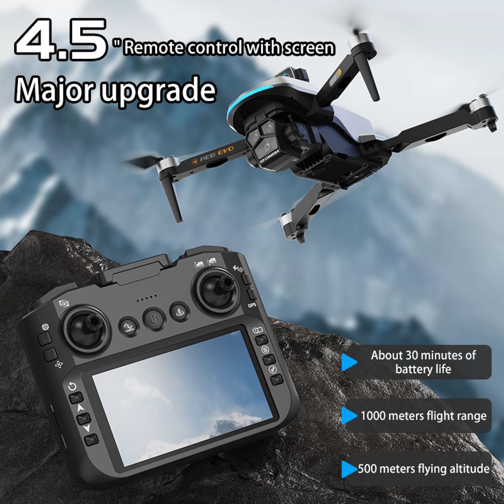 Drone Double Caméra EIS 48 Min Drone GPS 4K Avec évitement D'obstacles, Télécommande écran 2,4'', Moteur Sans Balais, 48 Min De Vol (3 Batteries), Pliable, Pour Débutants