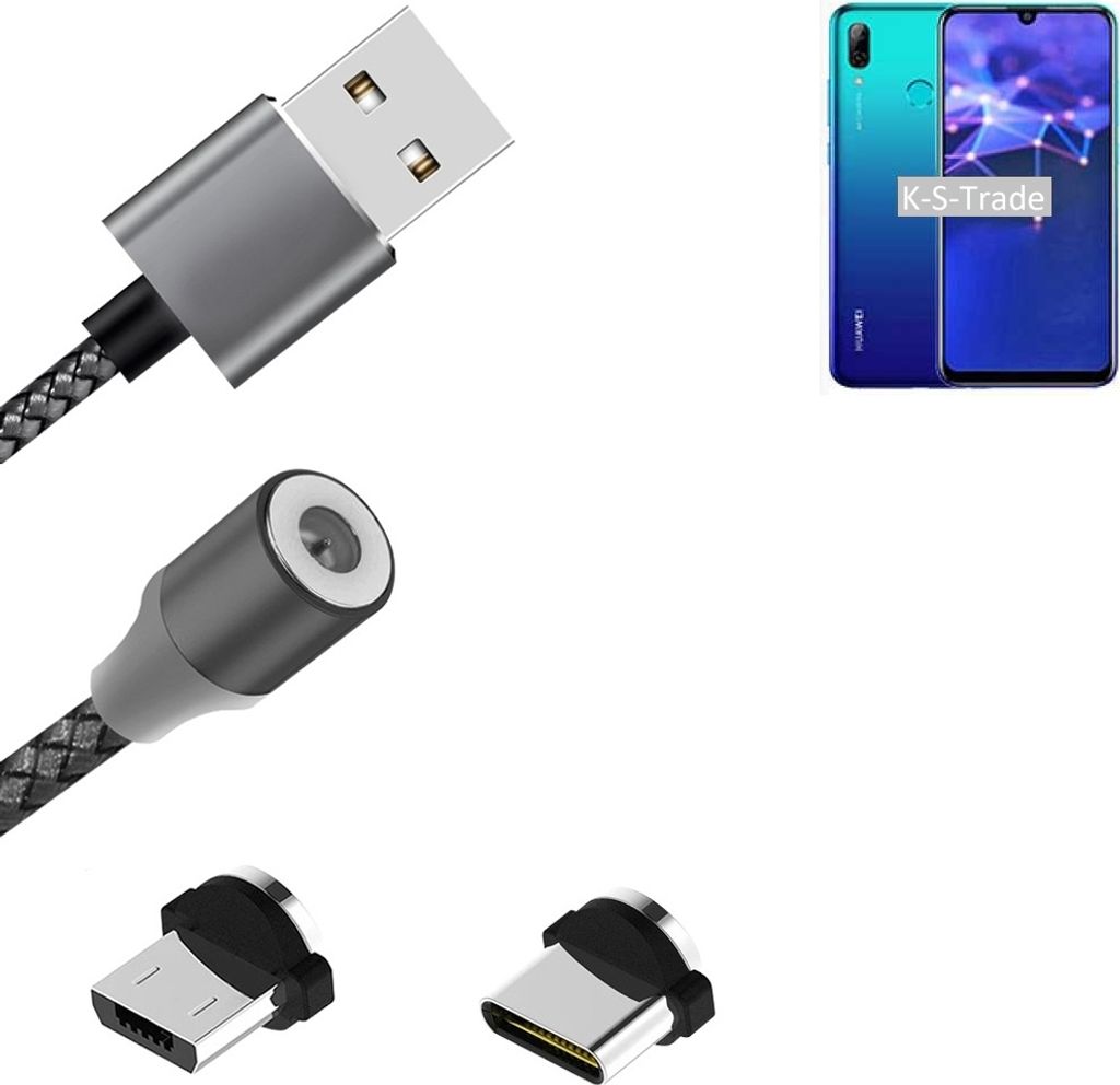K-S-Trade Hochwertiges Magnet-Lade-kabel Sync-Kabel Daten-Kabel für Huawei P Smart 2019 mit USB-Typ-C-Anschluss und Micro-USB-Anschluss 2A bis zu