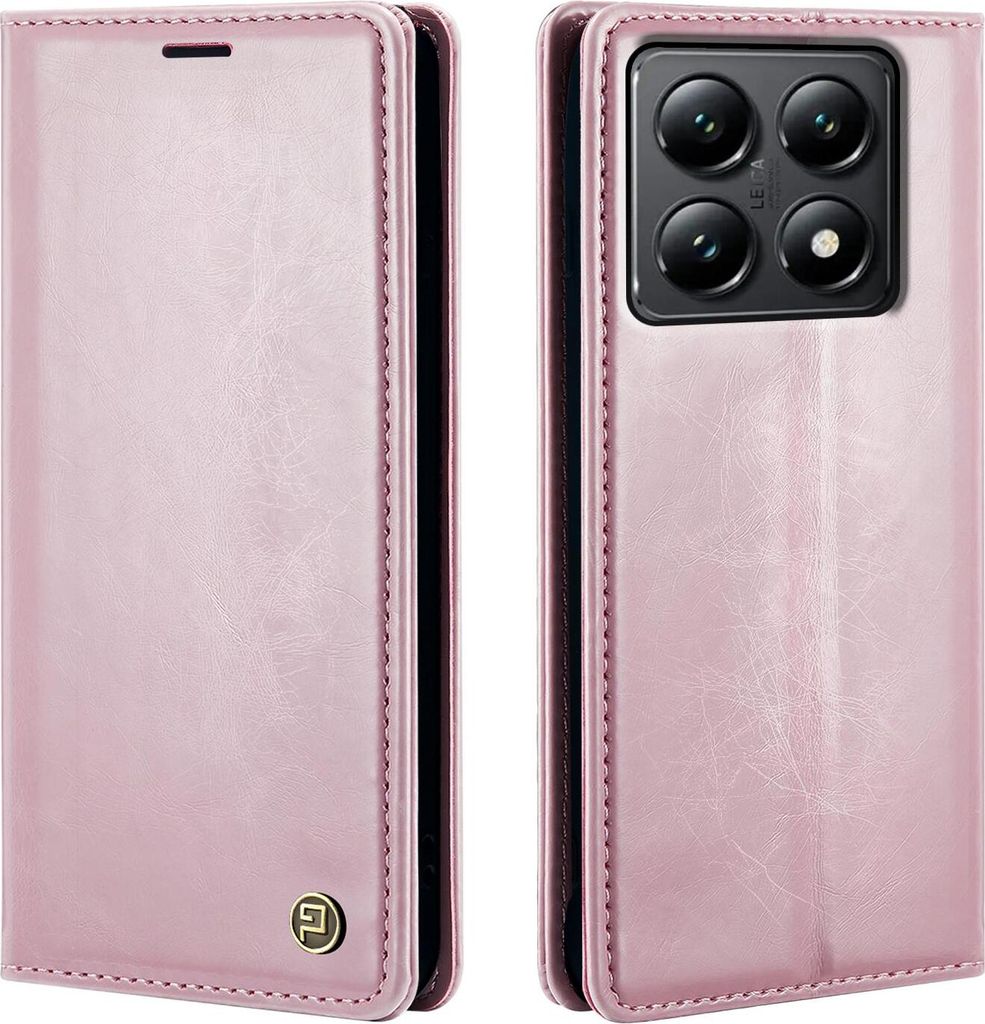 Handyhülle für Xiaomi 14T Pro Kunstleder Flip Vintage Cover Hülle RFID Schutz Case Kartenfach Farbe: Rosa
