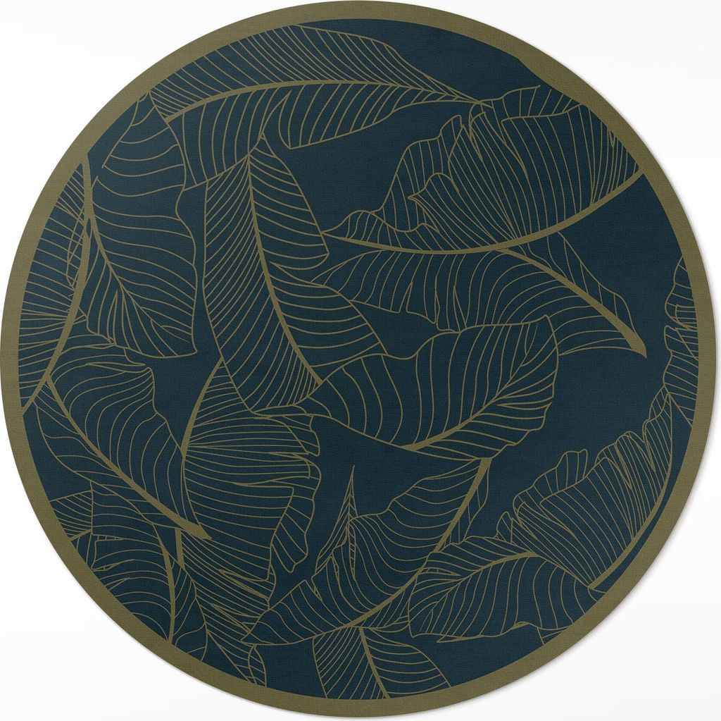 Lineare Blätter als trendiges Muster– Vinylteppich – Indoor Teppich – Flur – Pflegeleicht – Runder Teppich – PVC Teppich – Outdoor T...
