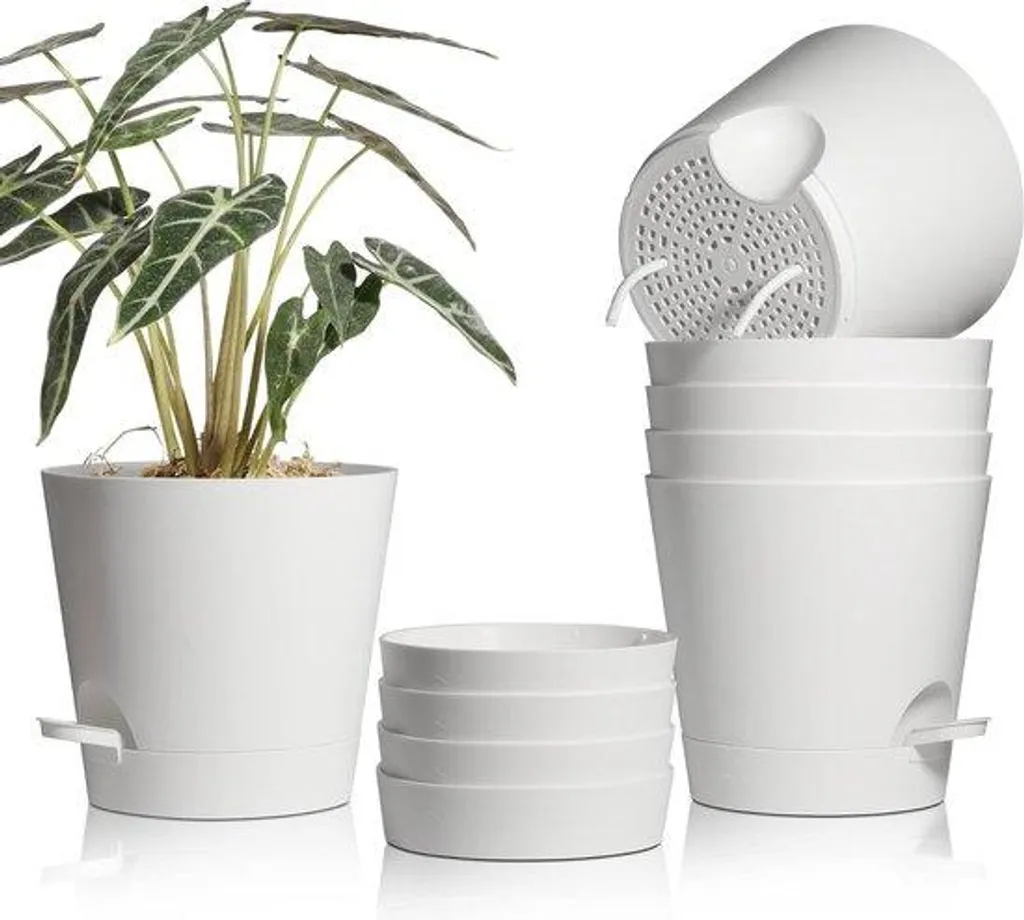 Pots à Fleurs avec Réserve d'Eau - Évitez le Dessèchement - Lot 6 Blanc