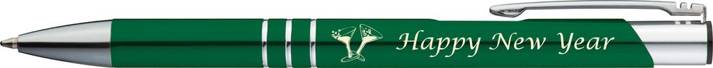10 Kugelschreiber mit Gravur "Happy New Year" / aus Metall / Farbe: grün
